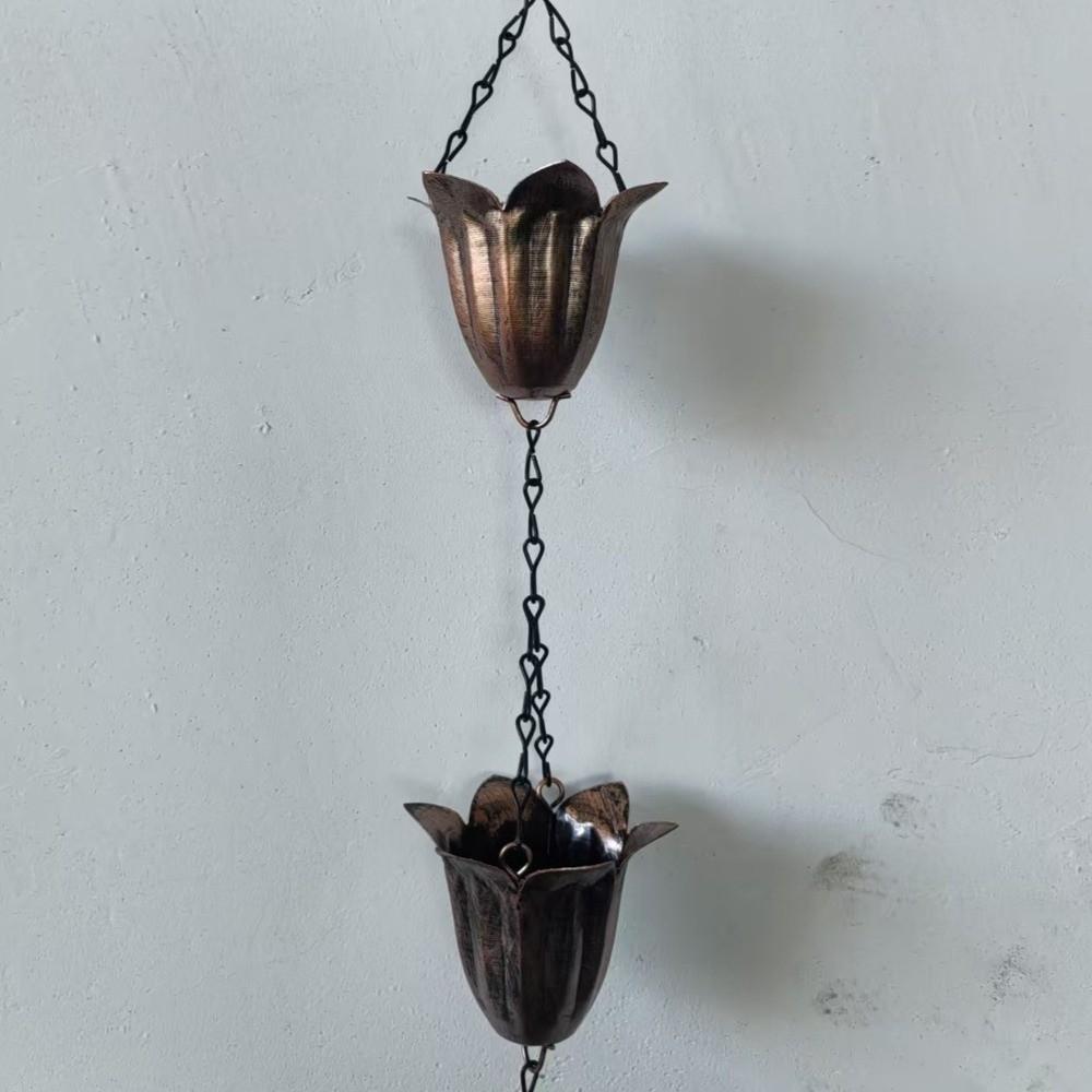 7 Cups Metal Tulip Rain Chain Japanese Style Water Drainage Chain Rain Chain for Gutters Landscape