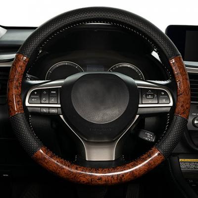 Wood Grain Car Steering Wheel Cover Breathable Leather Anti-slip Accessories Car