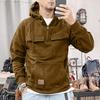 Vår Höst Herr Hoodie Stor Patchficka Dragsko Huva Bröstfickor Halv Dragkedja