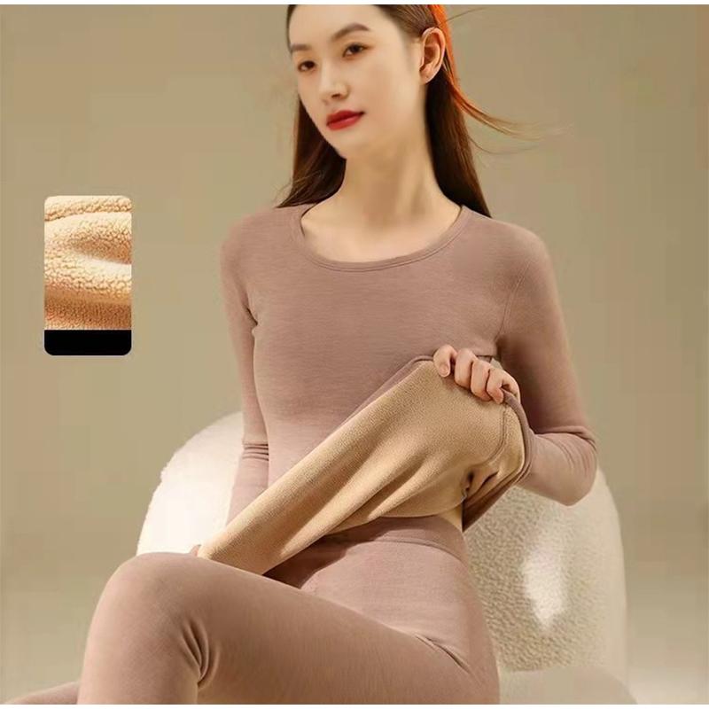 Зимний круглый вырез термобелье женский толстый теплый комплект с длинным рукавом — фото 7