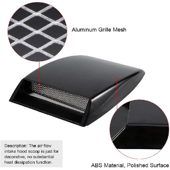 Universal Car Decorative Air Flow Intake Hood Scoop Bonnet Vent Sticker Cover Hood (Black)