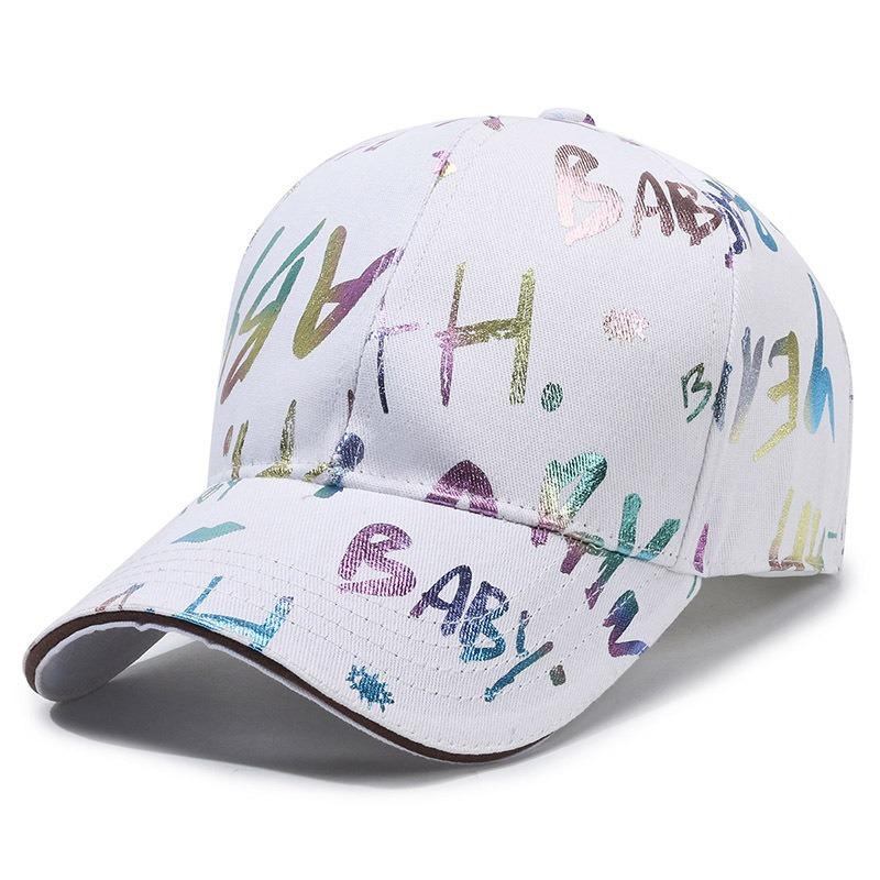 Iridescent Graffiti Letter Print Baseball Cap Adjustable Cotton Dad Hat Women Men Hip Hop Outdoor Casual Sun Hat L белый
