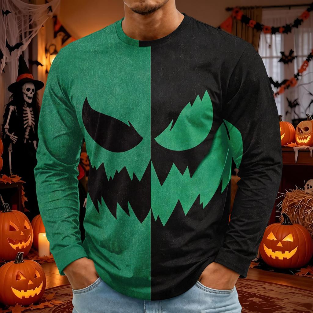 Men's Halloween Long Sleeve T-Shirt Neck Loose Fit Casual Versatile Top