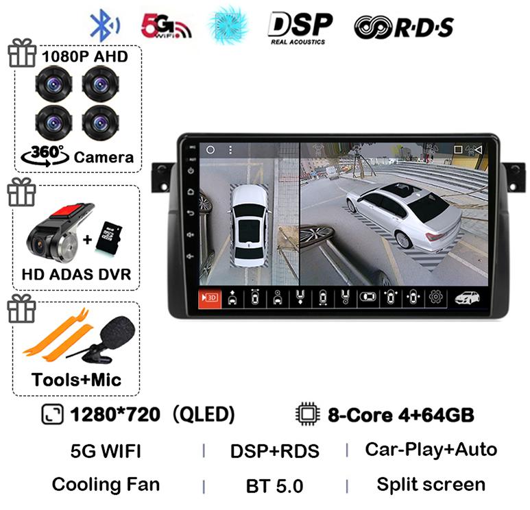 Android 14 Car Radio For BMW E46 M3 1998-2006 Multimedia Video Player 2Din 4G WIFI GPS Navigation Carplay Head Unit 360 Camera