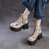 Johnature Sandale Romane Retro Piele Naturală Platformă Groasă Fermoar Botine Decupate Femei
