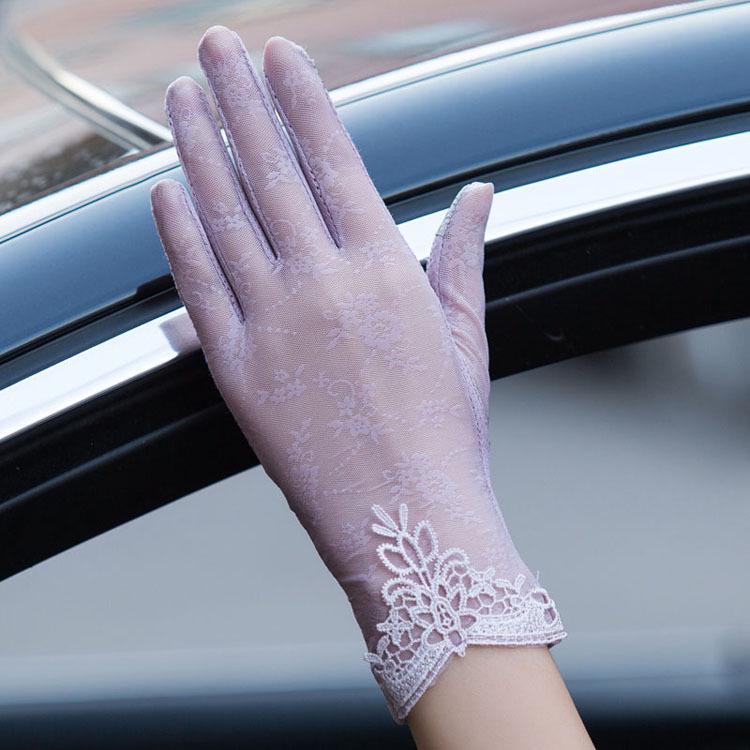 Women's Summer Sun Protection Ice Silk Touch Screen Lace Gloves - Short, Breathable, Anti-Slip, Full Finger for Driving