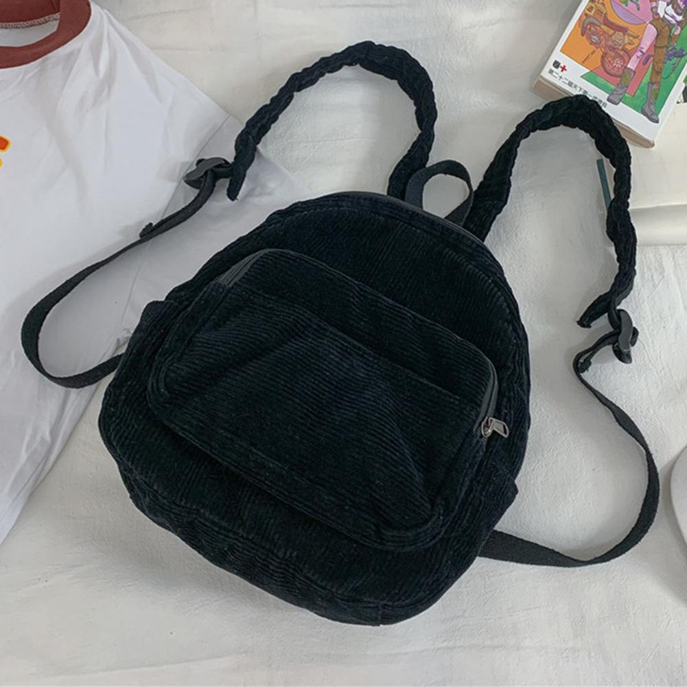 Corduroy Mini Backpack Multiple Pockets School Bag Classic Solid Color Shoulder Bag S/M/L Soft Unisex Female Commuter Travel Bag