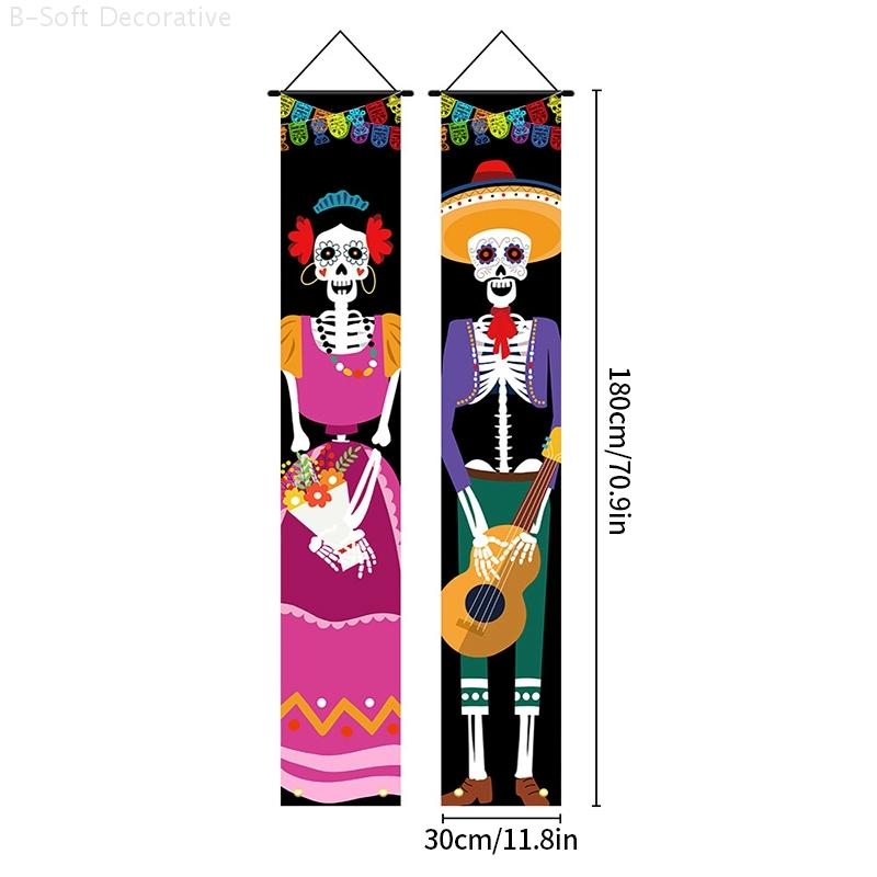 Day of The Dead Hanging Flags Halloween Horror Themed Party Decor Flag Halloween Wall Door Hanging Decor Door Curtain Banner