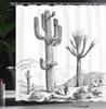 Cactus Shower Curtain, Sketchy Hand Drawn Print Of Desert Plants With Mexican Travellers Image, Cloth Fabric Bathroom