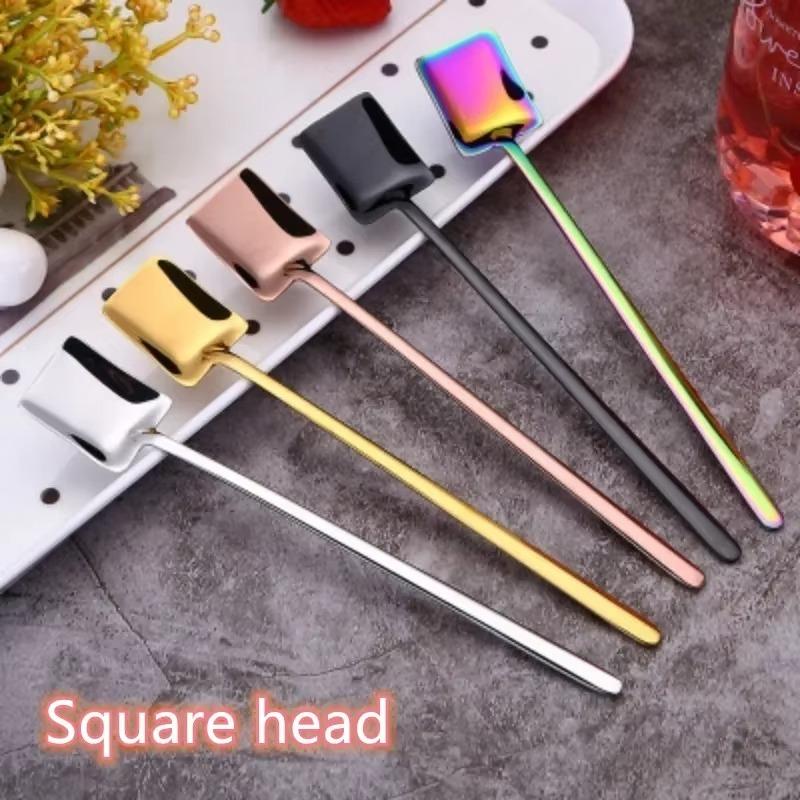 1Pcs 304 Stainless Steel Creative Coffee Spoon Stirring Spoons Bar New Pointed Ice spoons Square Head Dessert Spoon