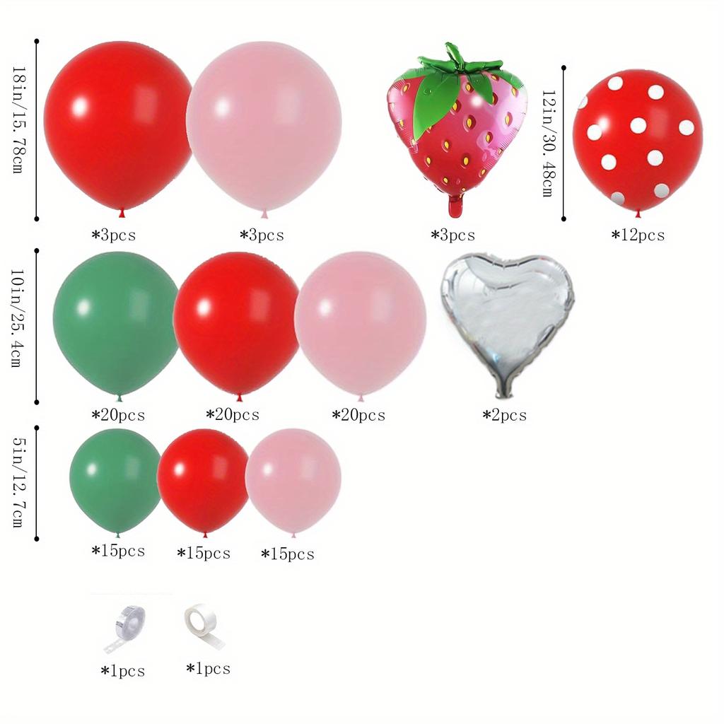 130pcs Red and Green Strawberry Balloon Arch Kit Berry Sweet Birthday Party Decorative Wreath Suitable for Birthday Parties PROM