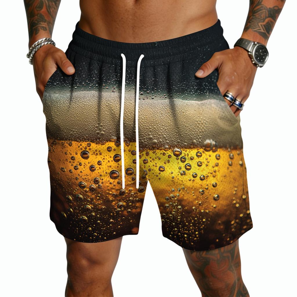 Men Casual Drawstring Shorts Lightweight Quick Dry Five Inch Relaxed Fit with Print Design for Everyday Wear