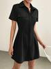 European and American Mid-length Pleated Waist Turn-down Collar Shirt Dress