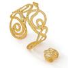 Gold Textured Adjustable Snake-Shaped Bracelet & Ring Set with Personalized Design