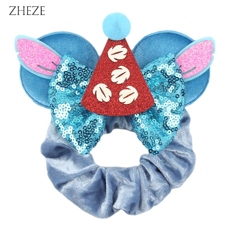 New Disney Mouse Ears Scrunchies Hairband Girl Ponytail Holder For Women Sequins Bows Headband  Women Trip DIY Accessories