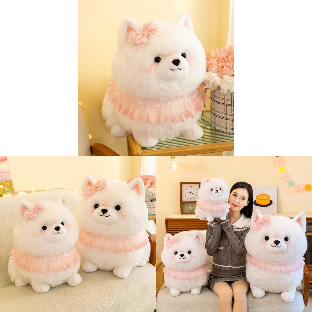 Adorable Pomeranian Plush Dog Toy Realistic Soft Cuddly Stuffed Animal Decoration