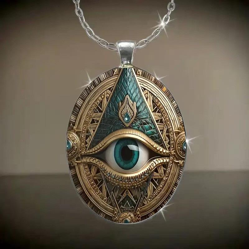 Blue Magic Eyes Oval Glass Pendant Necklace