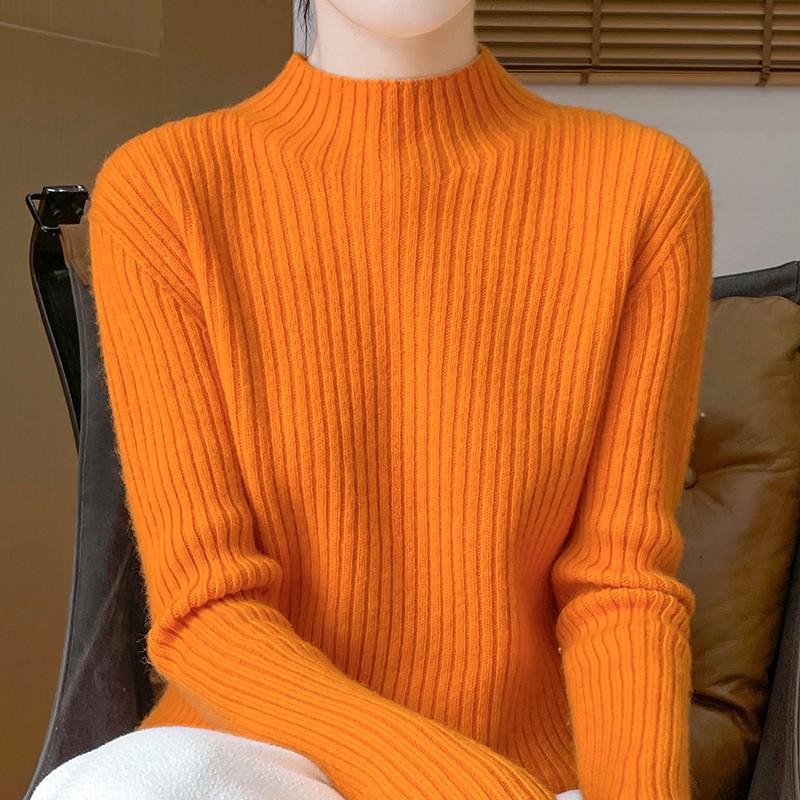 Damen Rollkragen 100% Wolle Verdickter Pullover - Modischer Strickpullover für Herbst und Winter
