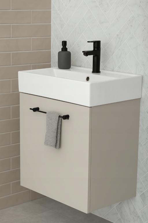 Elara Wall-Mounted Bathroom Cabinet with Sink , Cashmere, Handle