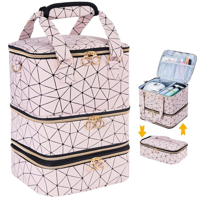 

3 Layer Nail Polish Storage Bag Large Capacity Cosmetic Nail Care Handbag Women Travel Essential Oil Storage Box розовый