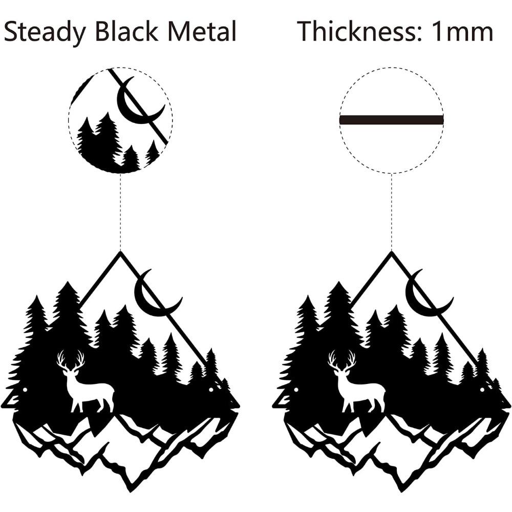 Schwarze Metall Wald Wandkunst Hirsch Kiefer Baum Skulptur Eisen Hängeschild für Haus Garten Balkon Dekor Außen 11,8x11,6 Zoll