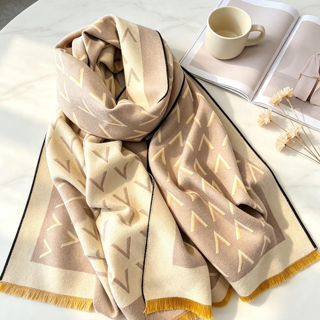 Autumn/winter New Light Luxury Scarf for Women, Double-sided Cashmere-style Thickened Neck Scarf, Korean Style Versatile Air-conditioned Shawl