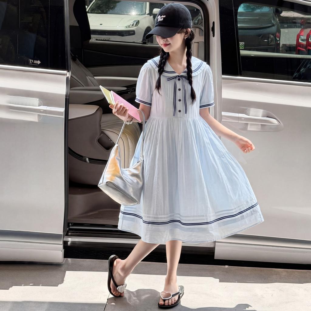 Girls' College Style Dress 2026 New Children's Korean Style Dress, Stylish and Versatile Summer Outfit, Big Children's Princess Dress Trend