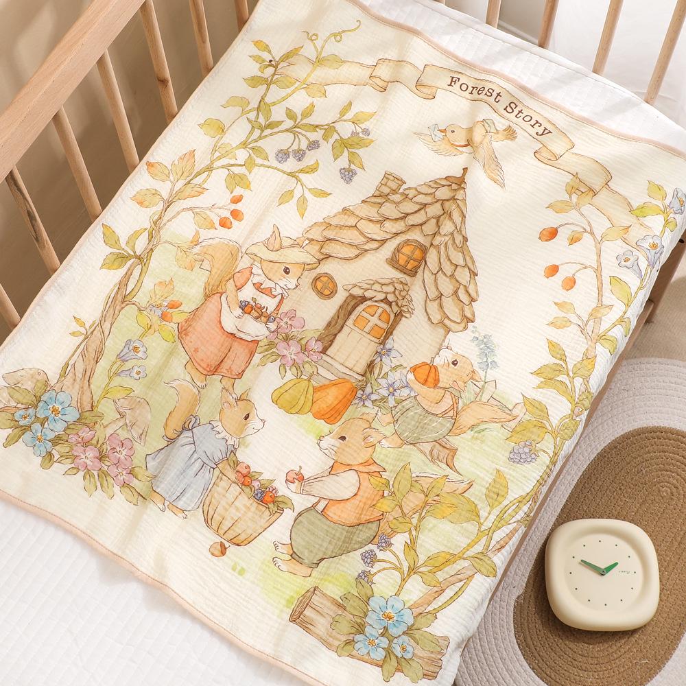 Newborn Cartoon Print Gauze Swaddle Blanket - Two-Layer Infant Wrap, Absorbent Bath Towel