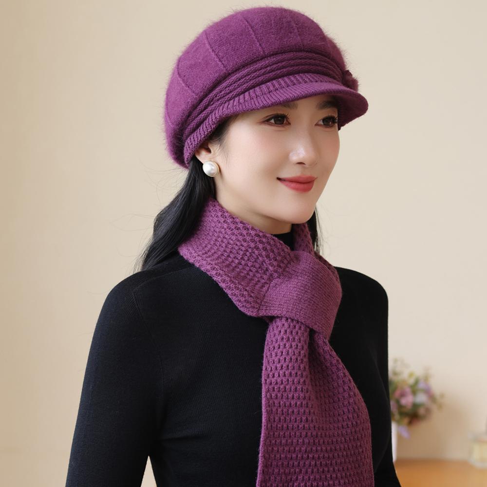 New Women Fashion Winter Warm Suit Female Dandy Hats For Women Casual Rabbit Fur Blend Knit Hat Winter Warm Cap Set