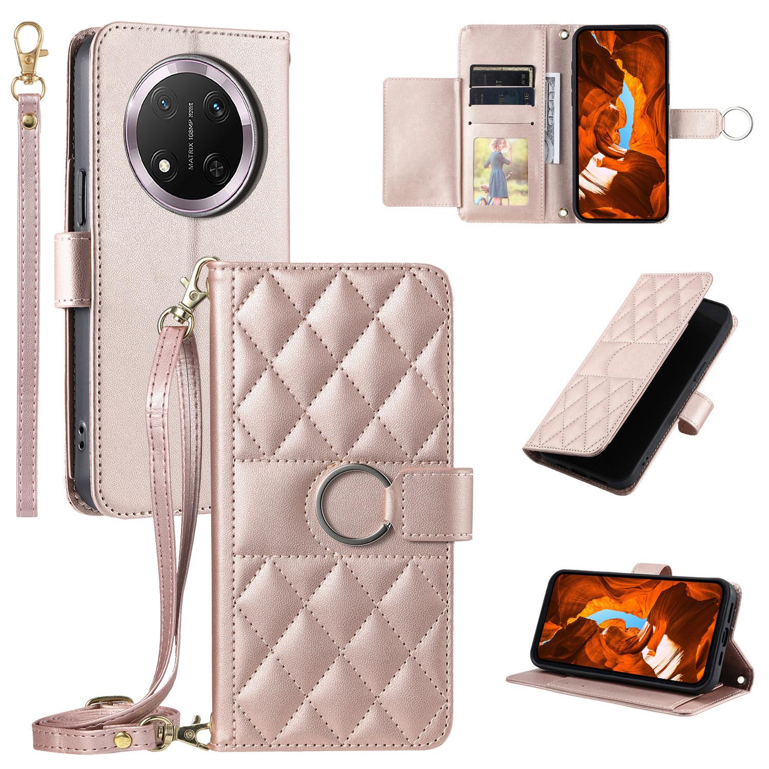 

Crossbody Leather Case for Honor X9c 5G/Magic7 Lite 5G/X60 Pro 5G Ring Buckle Wallet Stand Rhombus Mobile Cover
