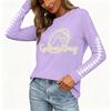 Women's Fashion Long Sleeve Neck Top with Rugby Graphic Print and Slit Hem