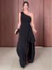Autumn 2025 European & American Women's Black Asymmetrical Sleeveless Elegant Dress
