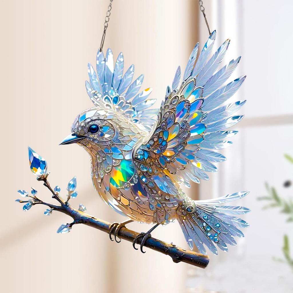 Crystal Bluebird Stained Art Ornament 2D Acrylic Sun Catcher Hummingbird for Outdoor Garden Yard Living Room Window Decoration