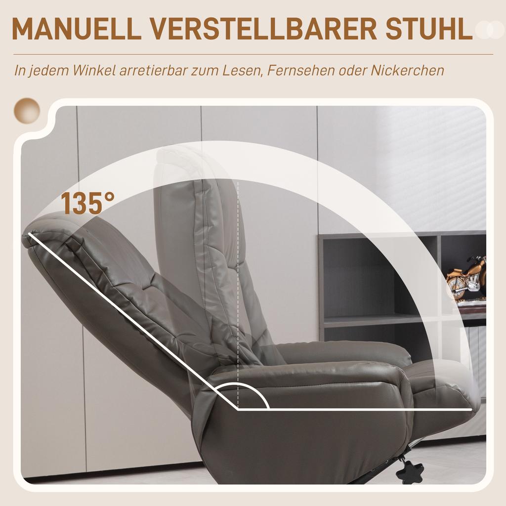 Poltrona reclinabile con poggiapiedi, funzione reclinabile, rivestimento in ecopelle, fino a 150 kg, 71 x 84 x 102 cm, Nero