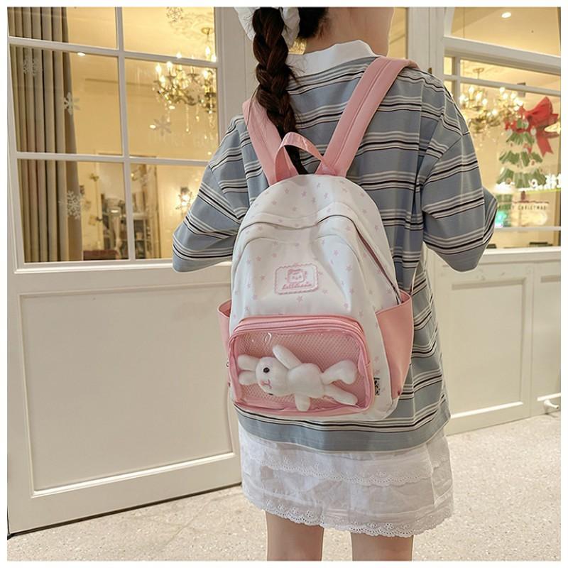 Two-dimensional Transparent Pain Bag Girls Traveling Light Backpack Primary School Students Cute Cross-border Fresh Travel