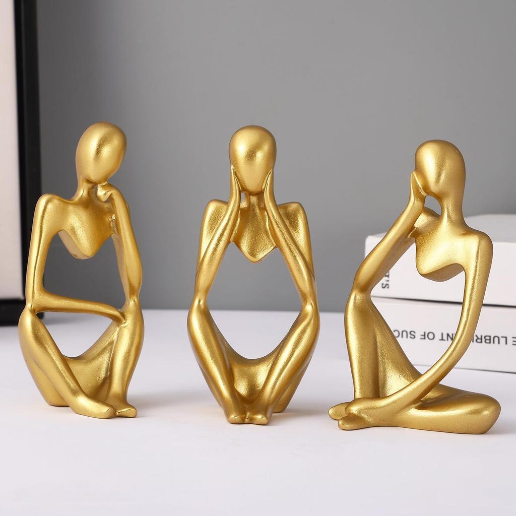 Decorative Abstract Thinker Men Statue Set Of 3 Modern Art Showpiece Sculpture(Fantasy,Gold,13CmX6Cm) For Home Decor Living Room Bedroom