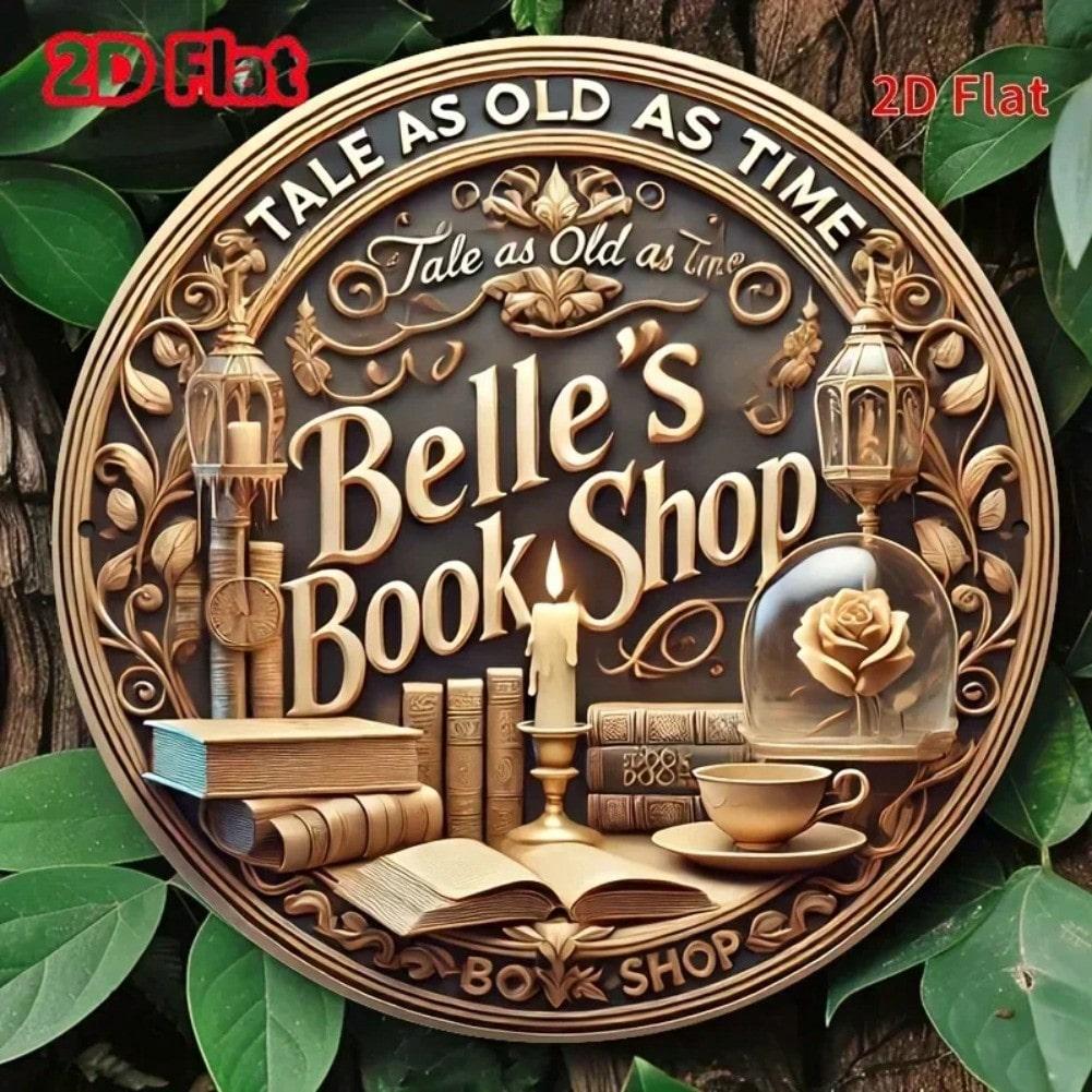 Vintage Metal Wall Art Belle Book Shop Sign Durable Hanging Decor