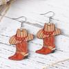 Western Cowboy Hat Pendant Double-Sided Wooden Earrings for Women
