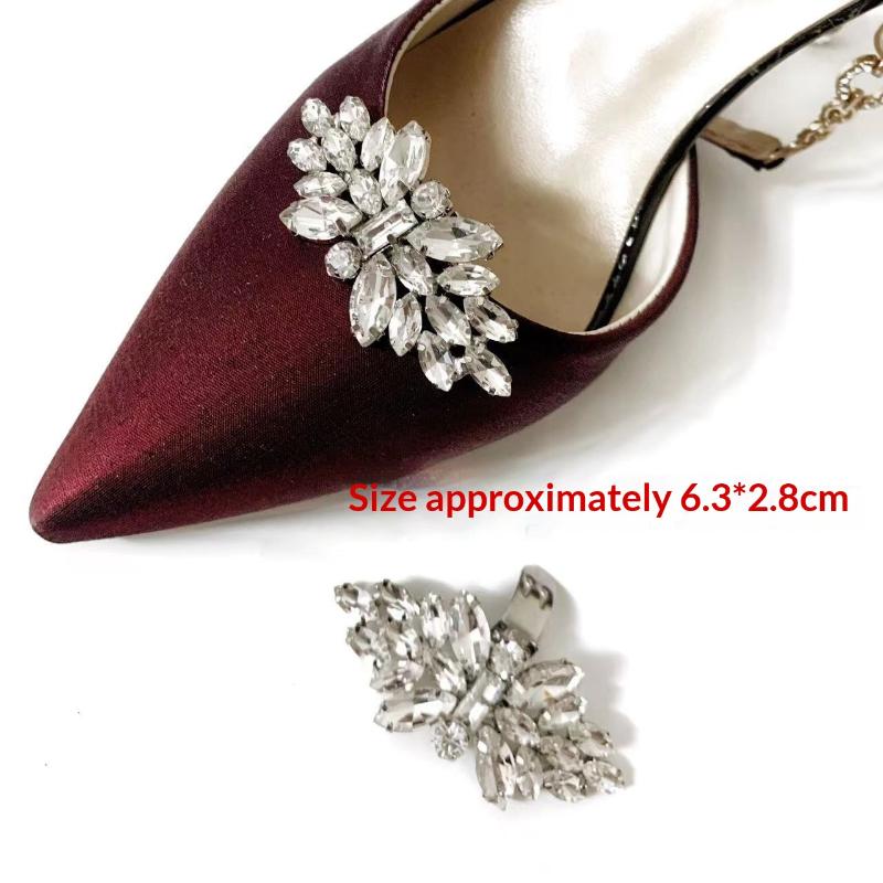 1 Pcs Fashion Shiny Crystal Shoes Decorations Clip Women Shoe Buckle Accessories High-Heeled Square Rhinestones Removable Shoes D
