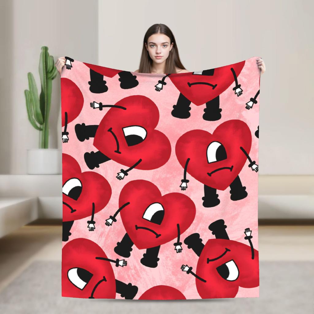 Zanger Bads Bunnys Deken Kwaliteit Warm Beddengoed Plaids Winter Picknick Buiten Grappig Sprei