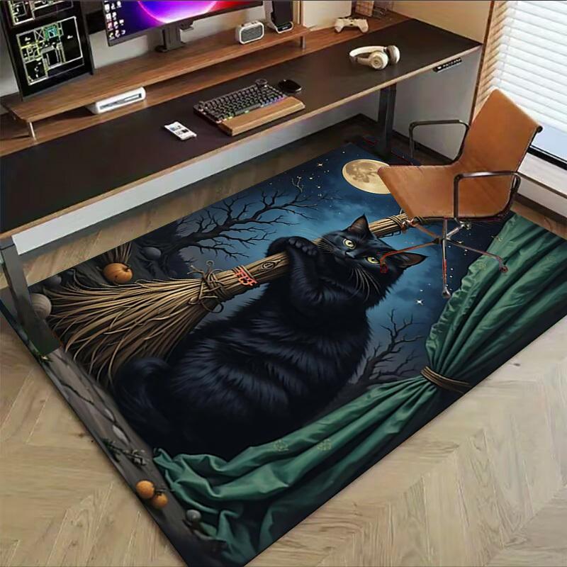 1pc Halloween Cat Carpet Anti Slip Polyester Floor Mat for office.Bedroom