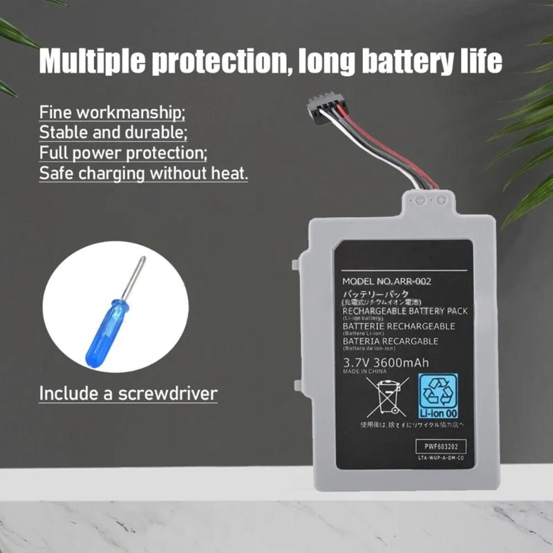 3.7V 3600mAh Large Capacity Handle Battery Replacement Gamepad Lithium-battery for WUP Controller with Repair Tool