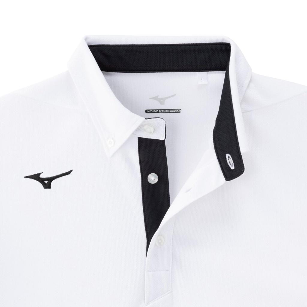Mizuno New Model Polo Size L (2025) Button-Down Shirt, Moisture-Wicking, Quick-Drying, 32MAC180, White/Black,