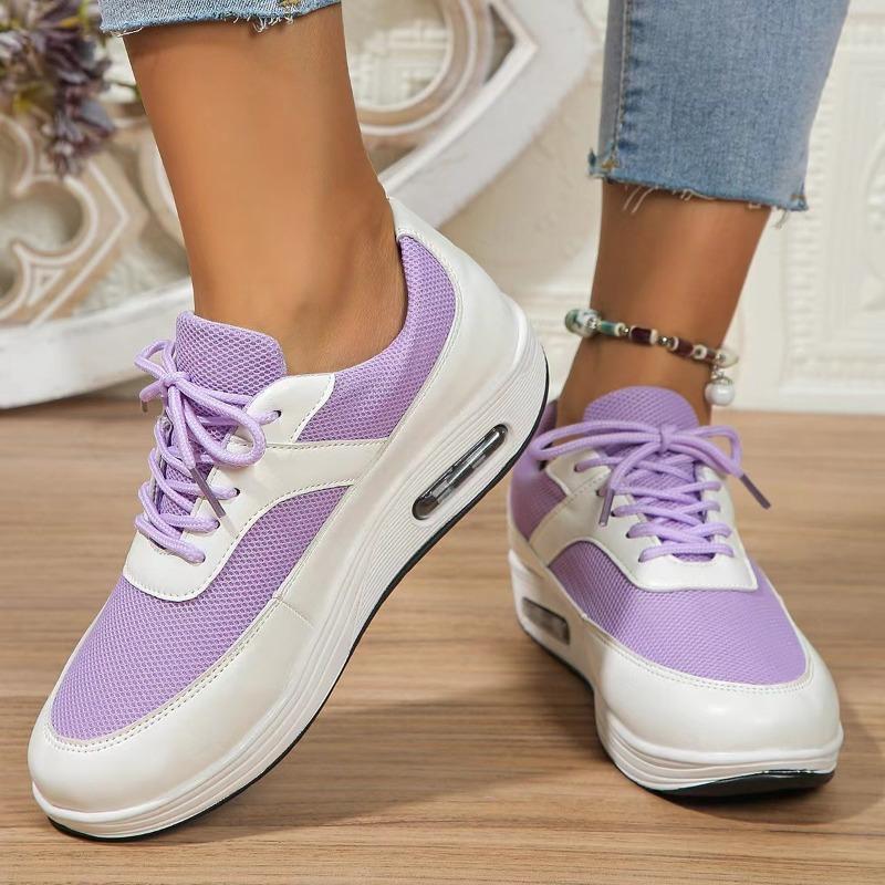 Trendy Sports Shoes for Women 2024 New Color Blocked Thick Soled Lace Up Casual Daily Versatile Women's Shoes Zapatillas Mujer