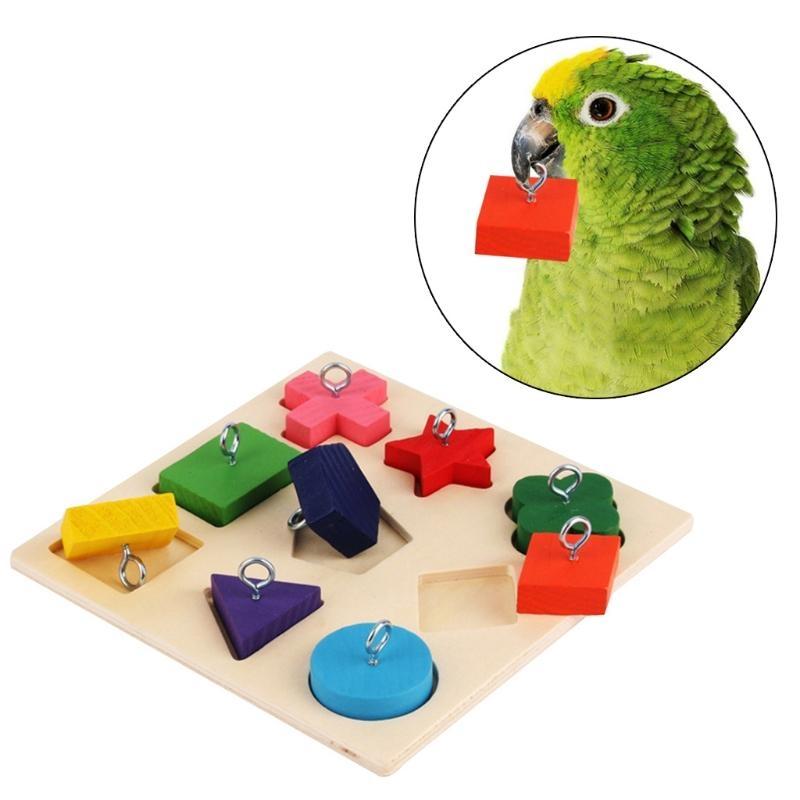 Pet Educational Parrot Interactive Training Colorful Wooden Block Birds Puzzle Supplies DIY Toy Accessories