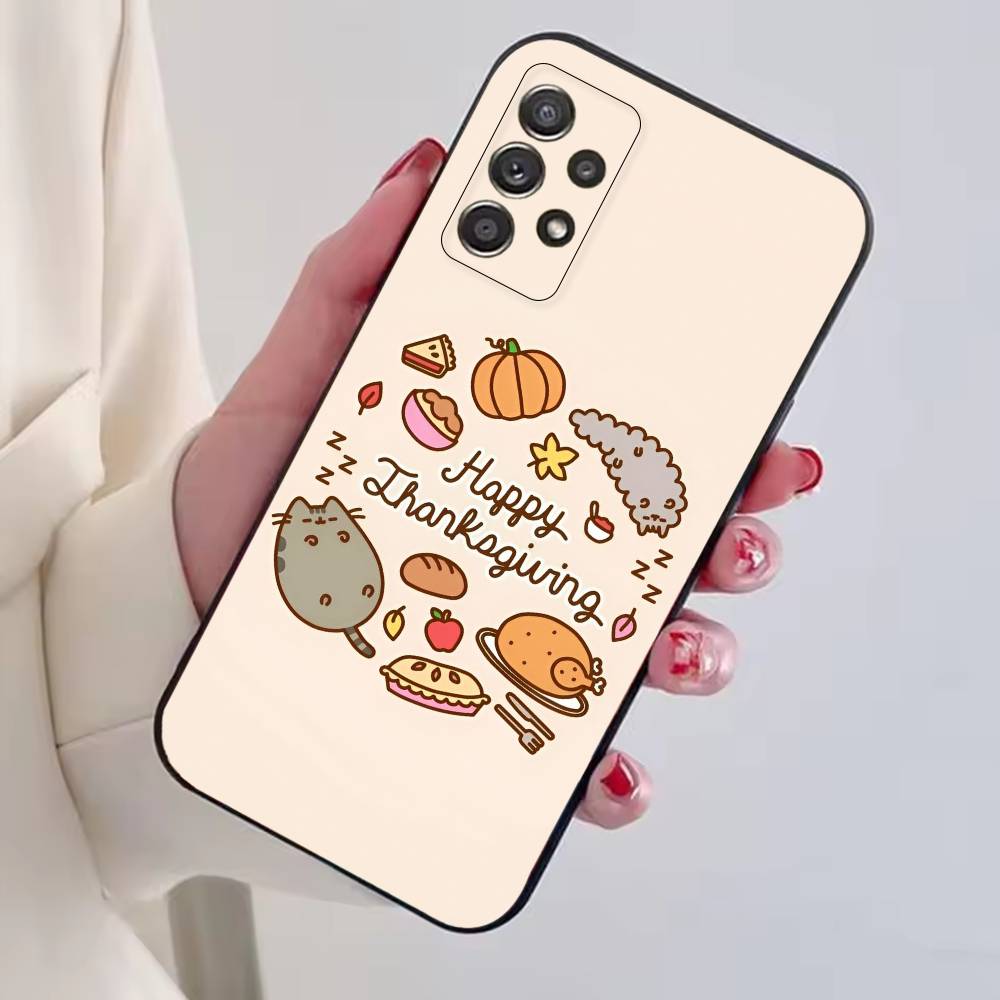 Cute Cat Rainbow Pusheens Phone Case For Samsung S25,S24,S21,S22,S23,S30,Ultra,S20,Plus,Fe,Soft Silicone Black Cover
