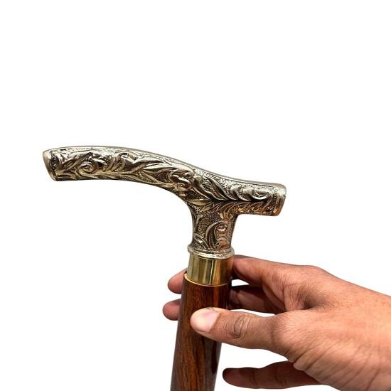 Handmade Brass Handle Wooden Walking Stick Cane