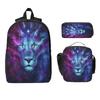3-teiliges Himmlisches Löwen Rucksack-Set für Jungen Mädchen Federmäppchen Schulranzen-Sets mit Brotdose Für Schulkinder Tagesrucksack