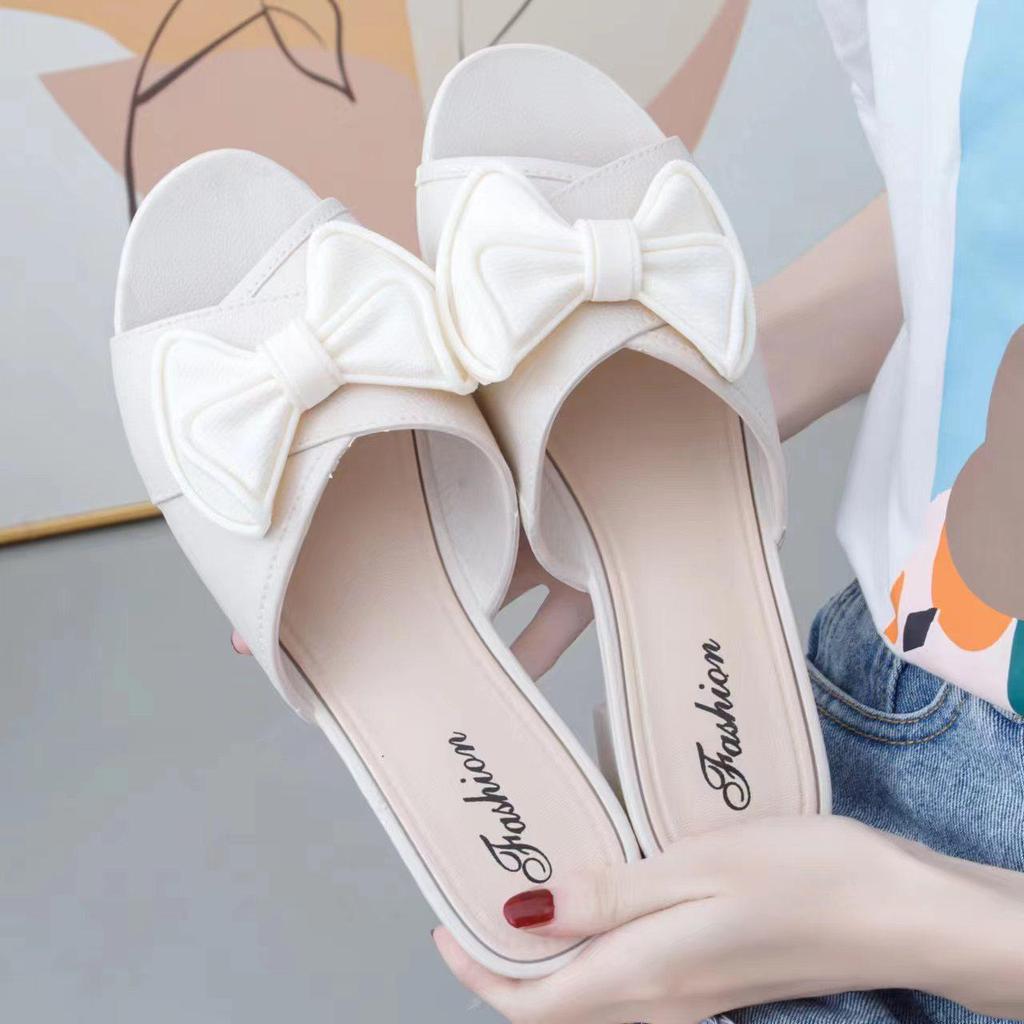 Chinelos de Salto Plataforma com Laço Estilo Coreano: Sandálias de Moda Femininas de Verão com Solado Grosso Antiderrapante