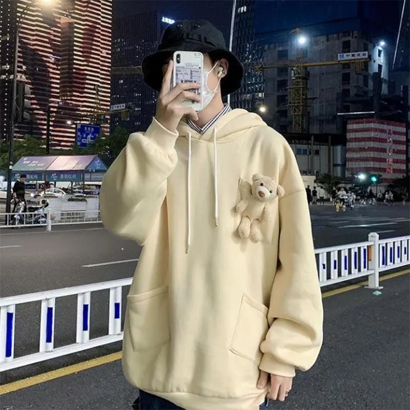 Осенний дизайн верхнее пальто толстовки свободные с капюшоном отправить милый свитер с медведем для мужчин XL 2098₽